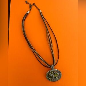 Brown Multi-Strand Necklace with Silver Pendant